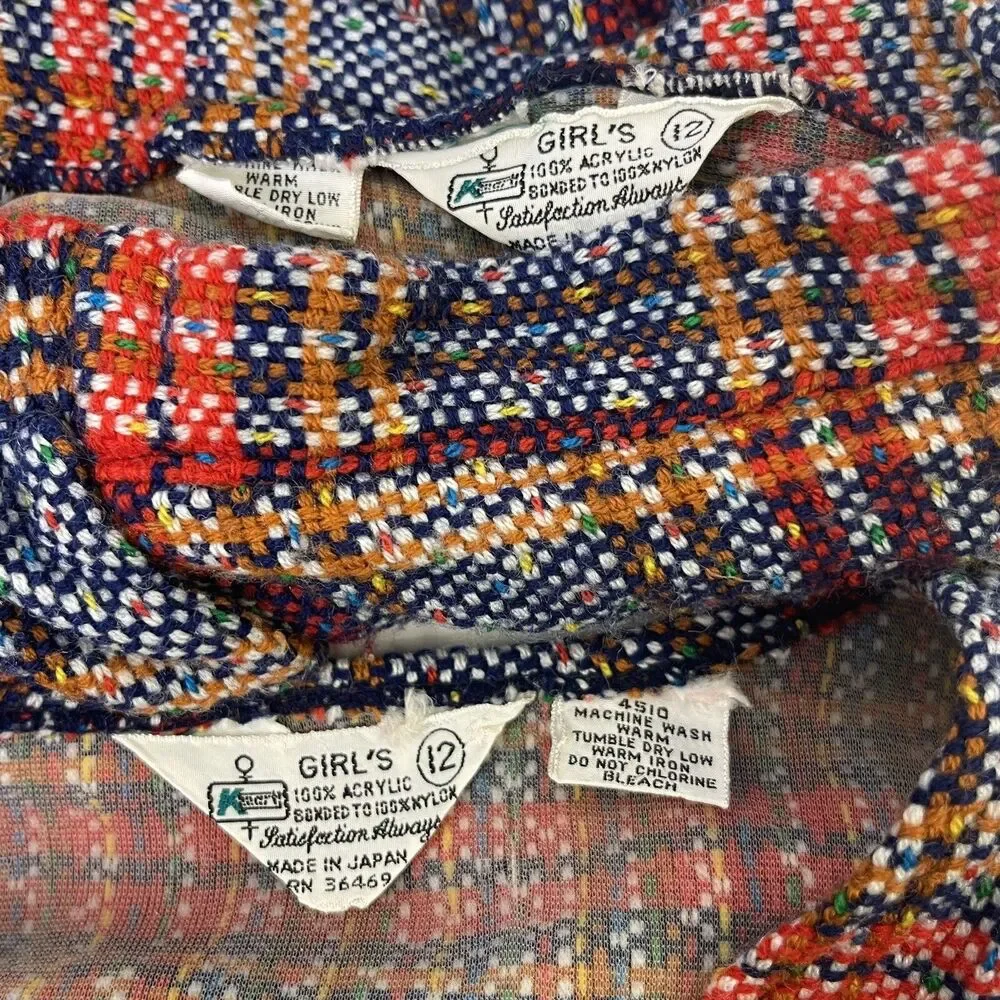 Vtg KMart 70's Girls Pants Suit Vest flare bottoms Costume Blue Red Plaid Hippie